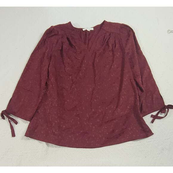 Monday Fun Stitch Fix women's burgundy blouse long sleeve drawstring Size Large - Picture 3 of 9